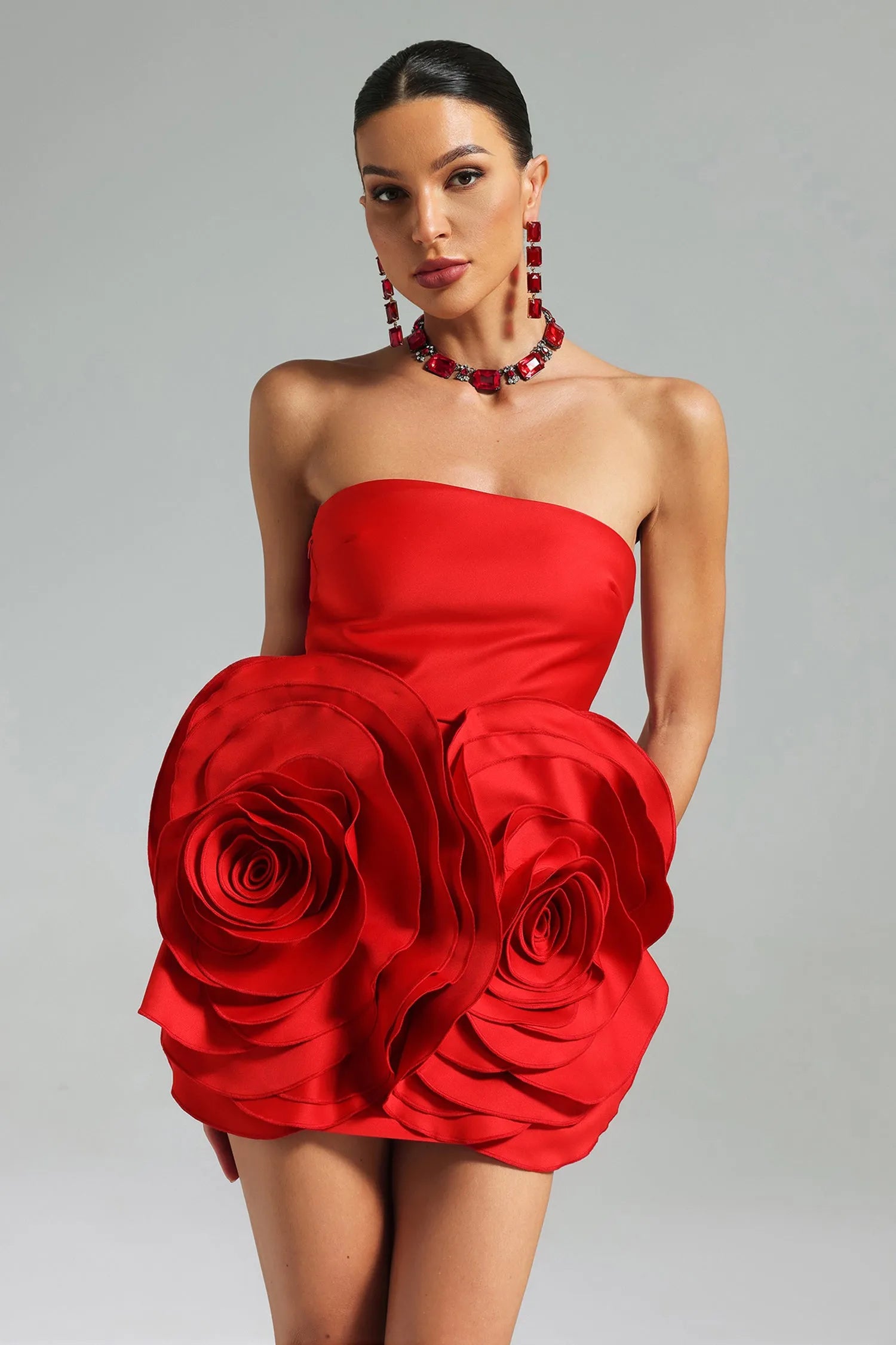 Shaha Flowers Tube Top Minikleid – Rot