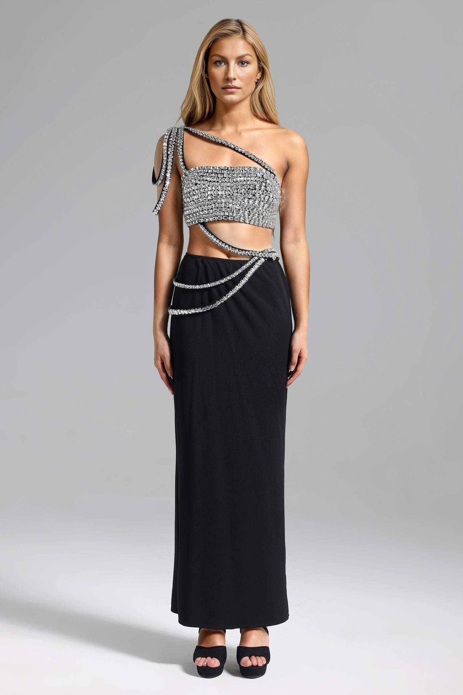 Vlafa Diamante One-Shoulder-Top-Rock-Set