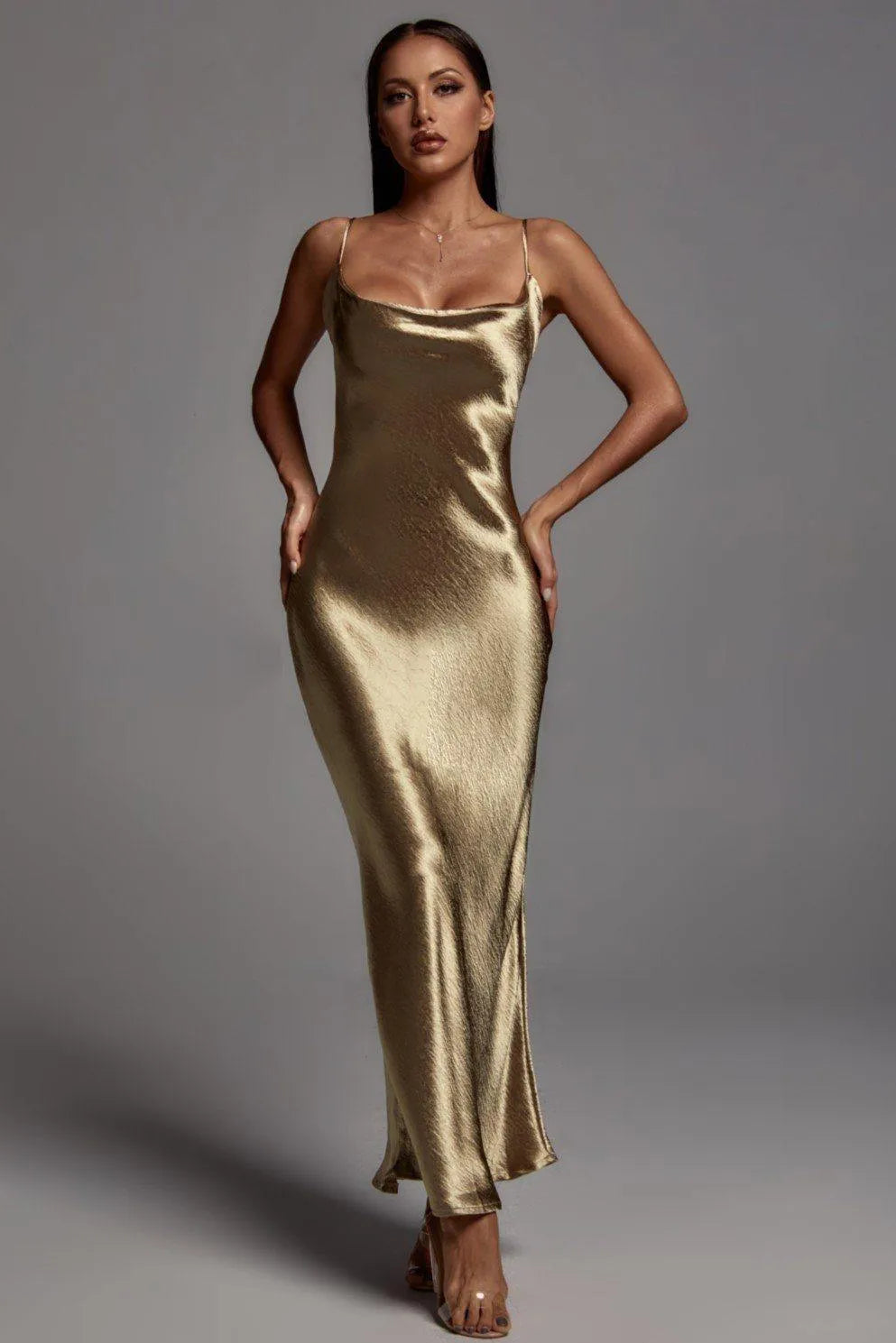 Emily Metallic Gold Maxikleid