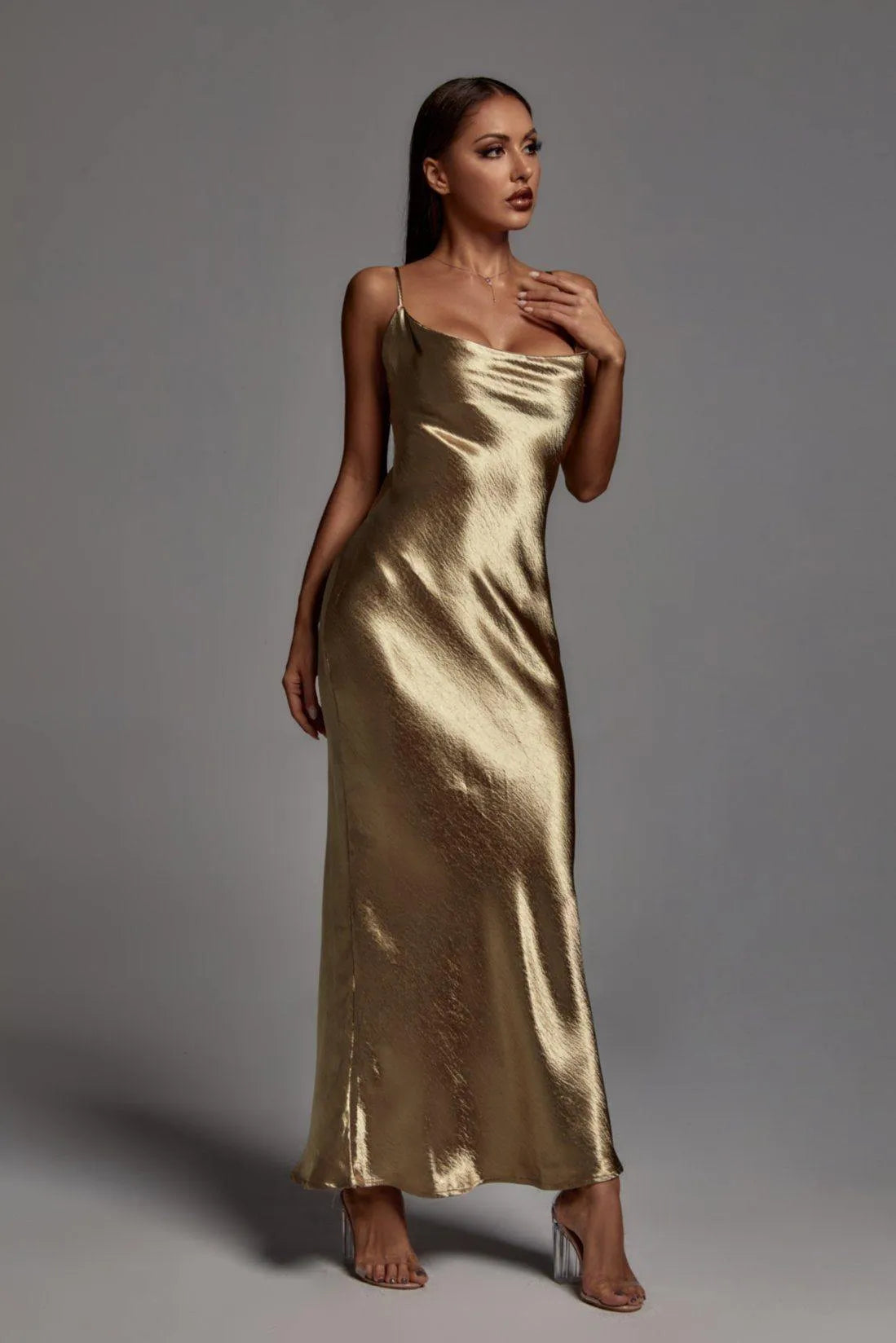 Emily Metallic Gold Maxikleid