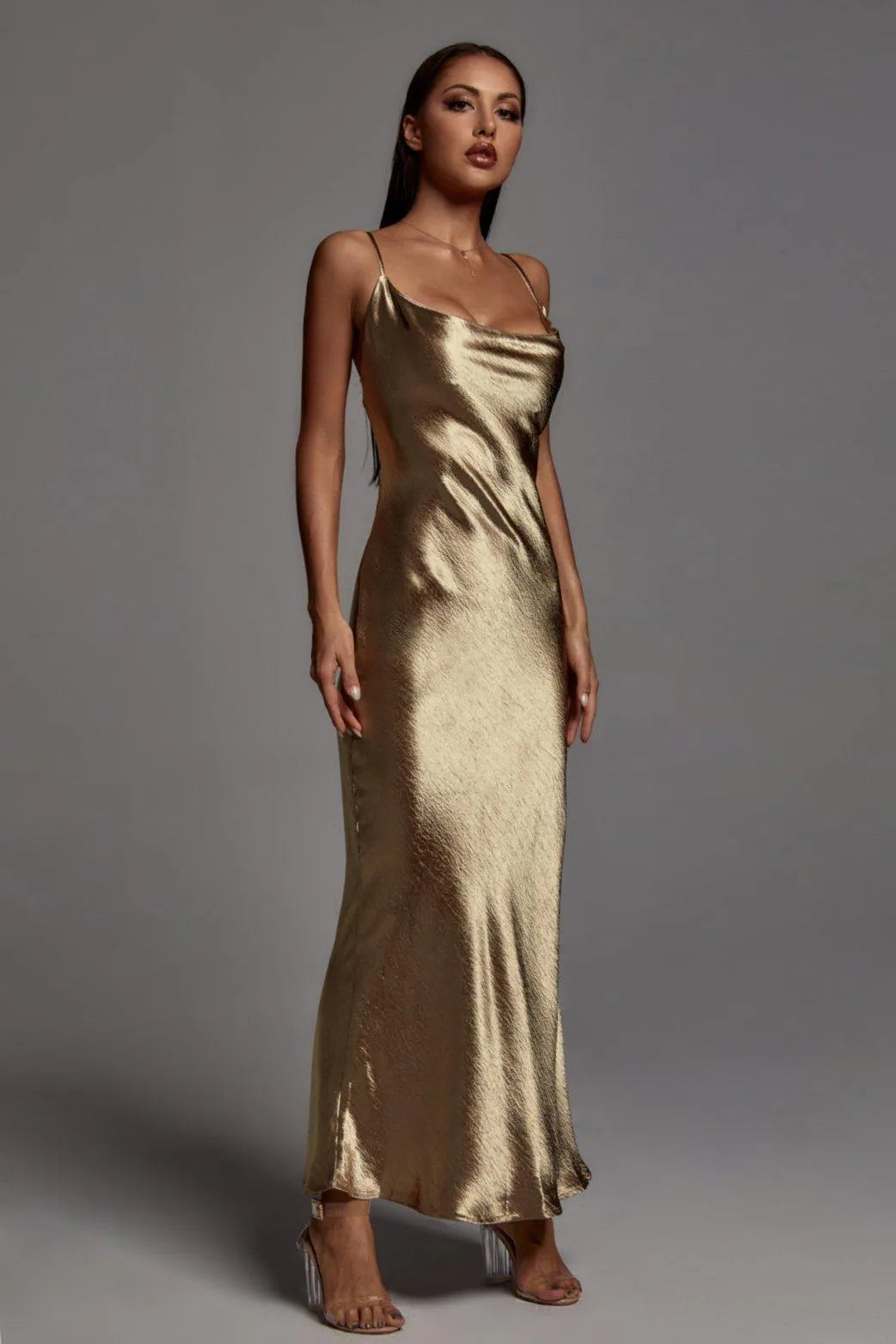 Emily Metallic Gold Maxikleid