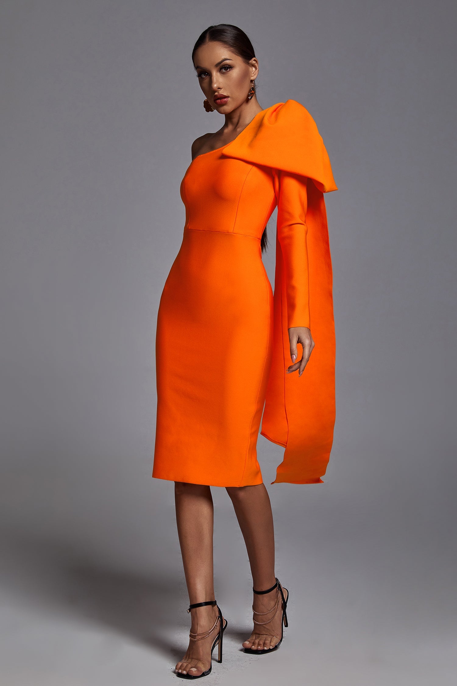 Abbey Orange One Shoulder Bandage Kleid