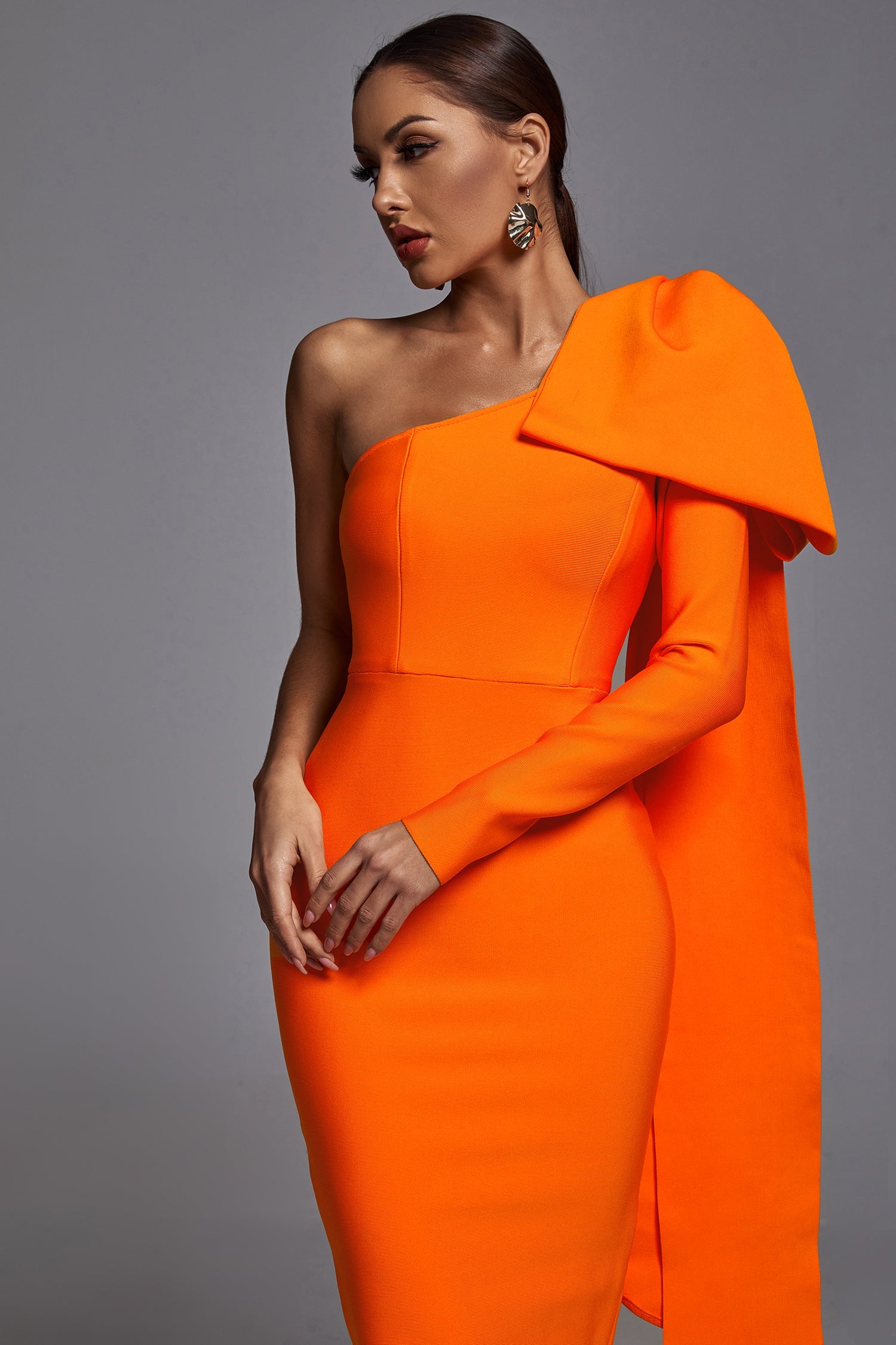 Abbey Orange One Shoulder Bandage Kleid
