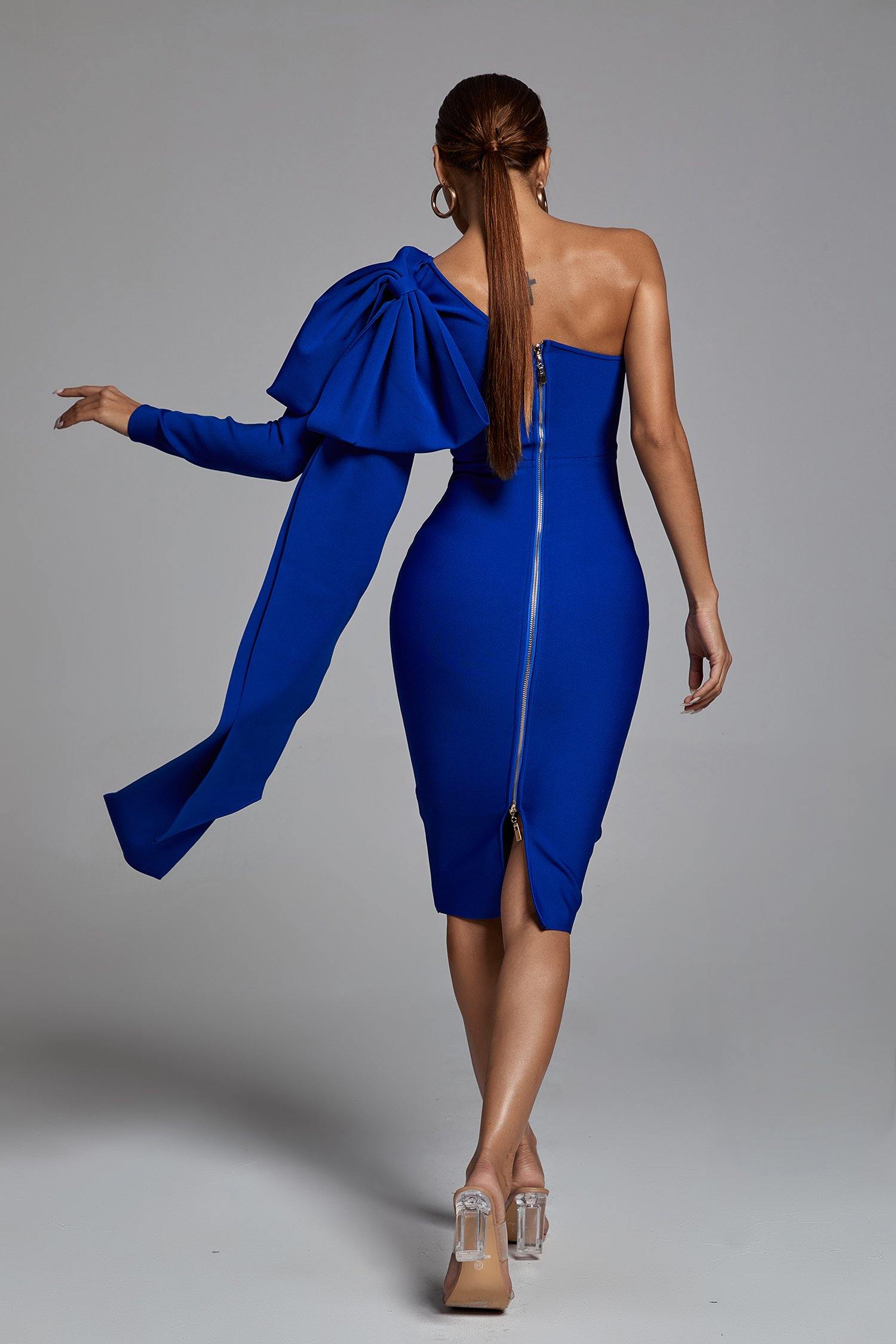 Abbey Blue One Shoulder Bandage Dress - Bellabarnett
