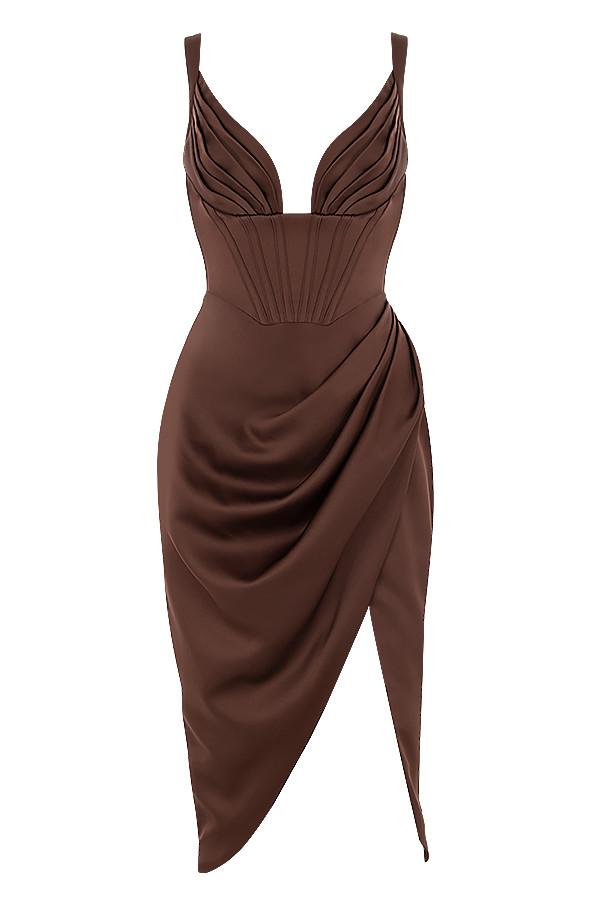 Cereda Chocolate Satin Mini Dress - Bellabarnett