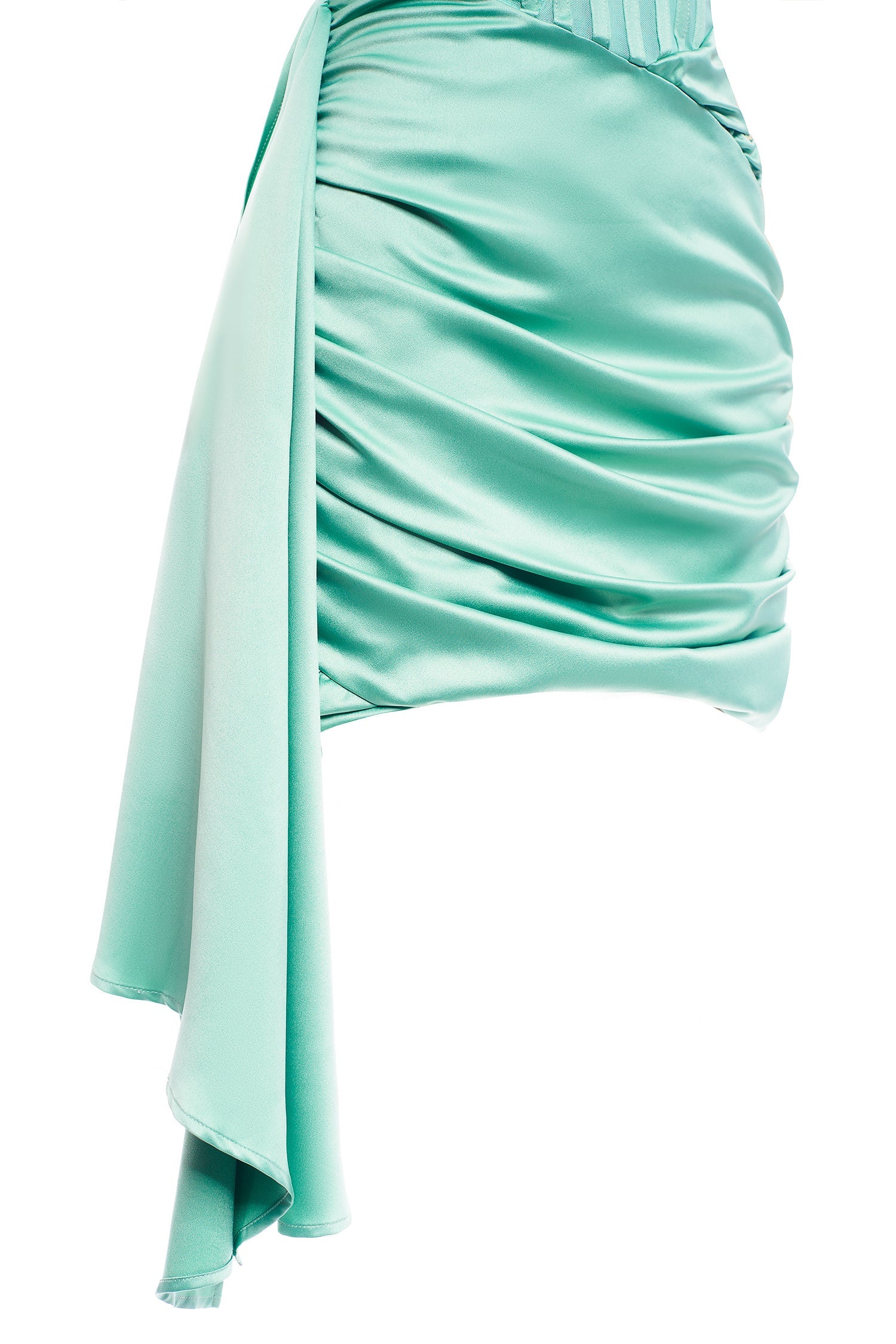 Satin Draping Off Shoulder Gerafftes Korsett Kleid - Mint