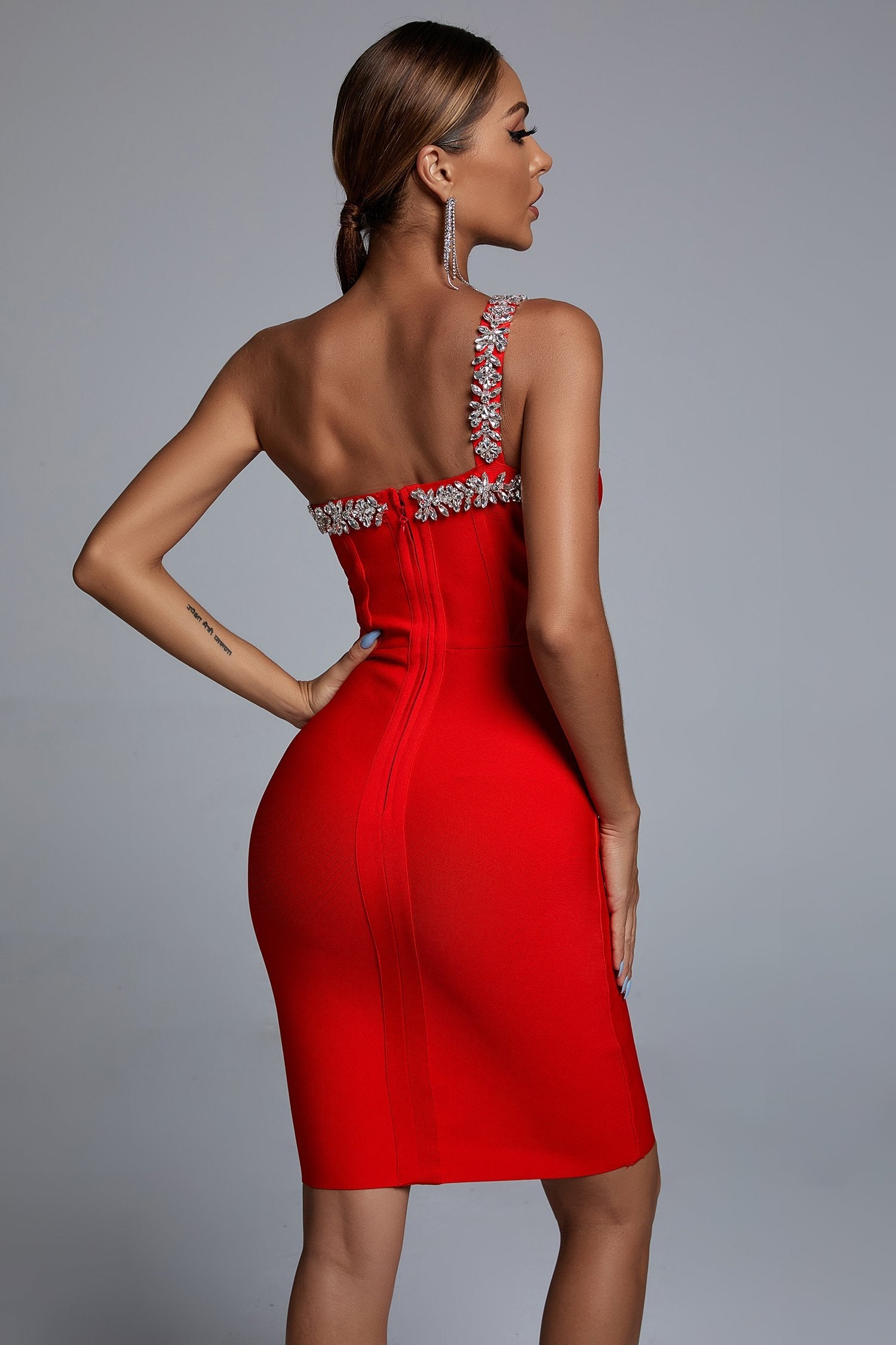 Hanny Crystal Bandage Dress - Red - Bellabarnett