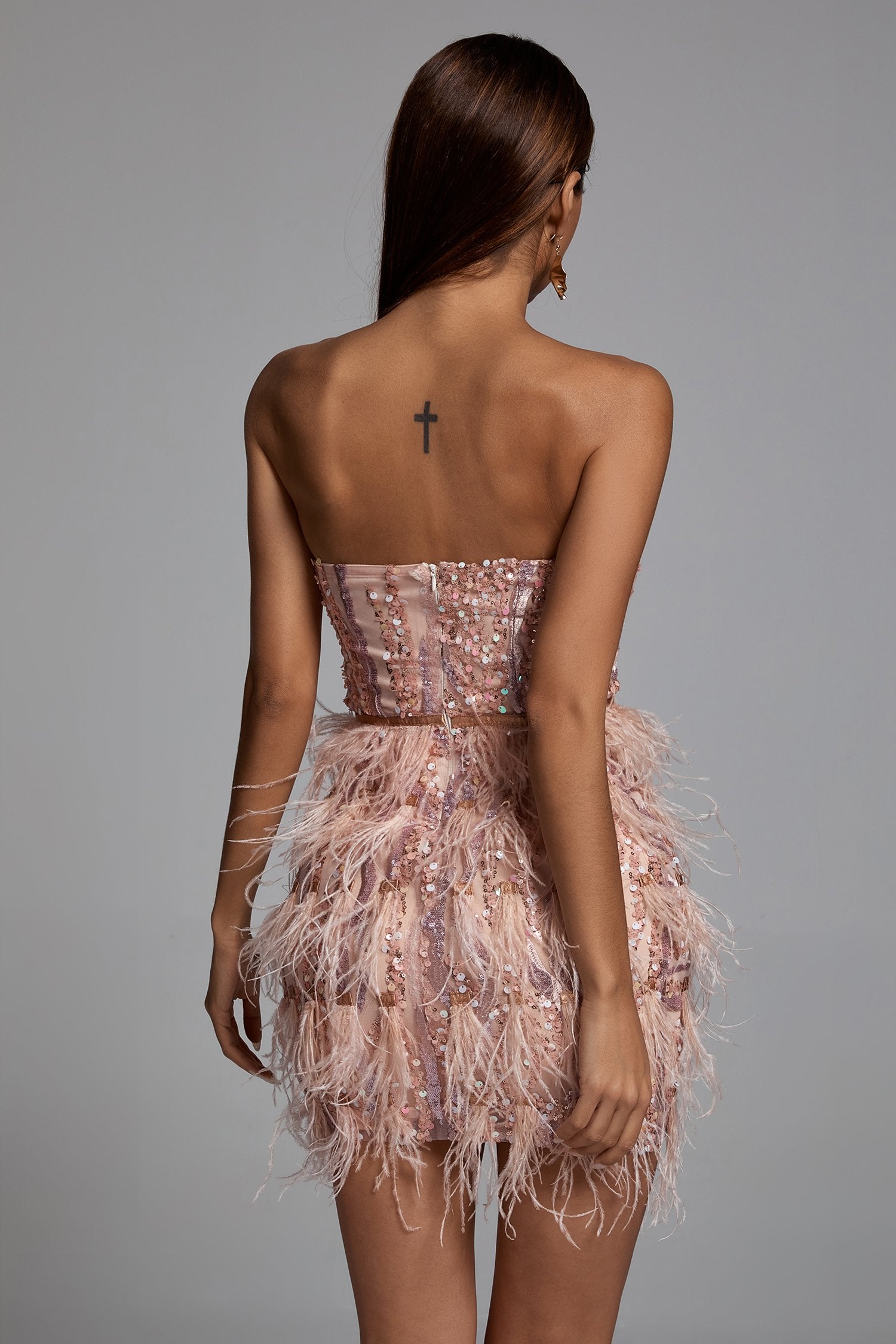 Lalia Pink Sequin Feather Mini Dress - Bellabarnett