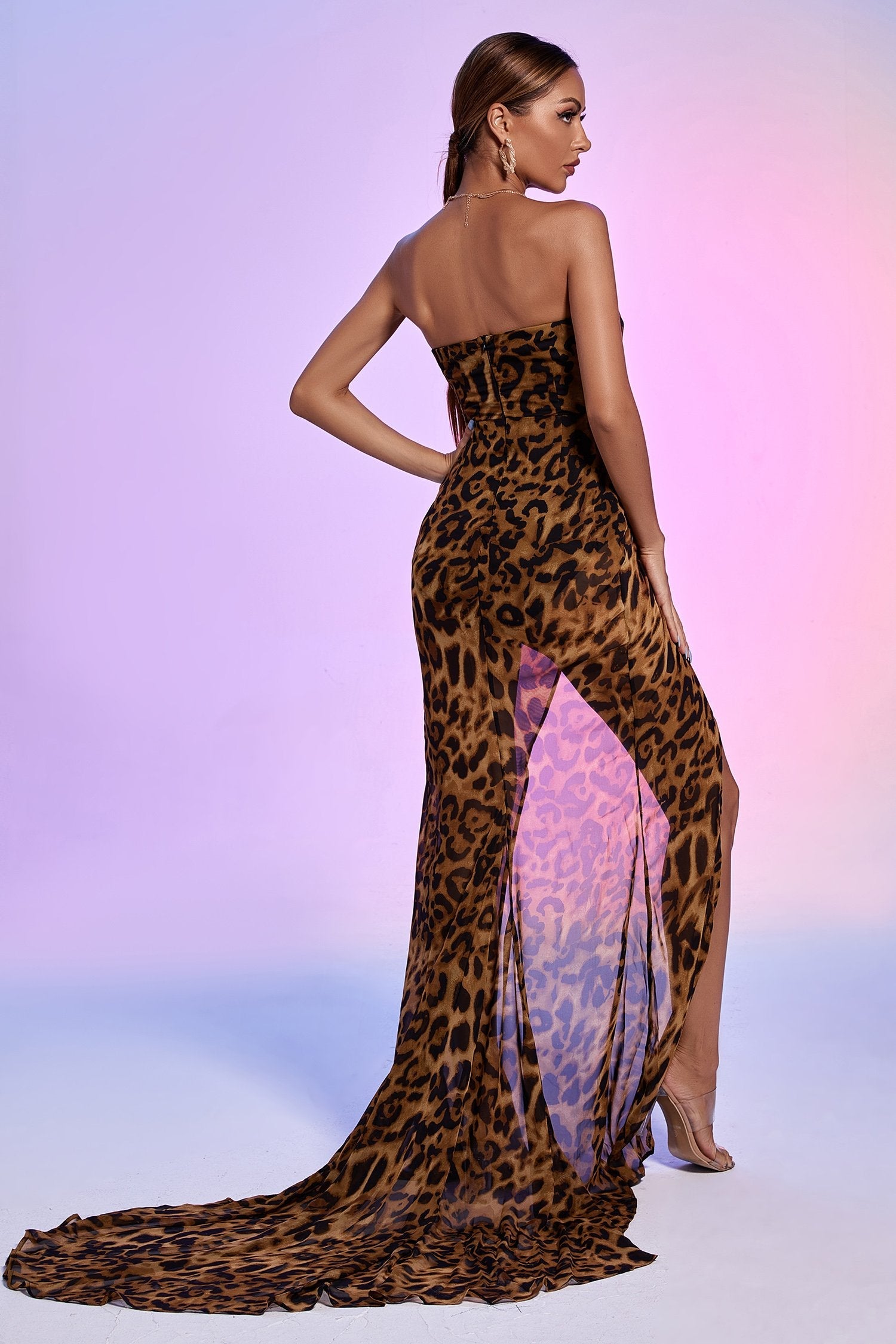 Nava Leopard Mesh Maxi Dress - Bellabarnett
