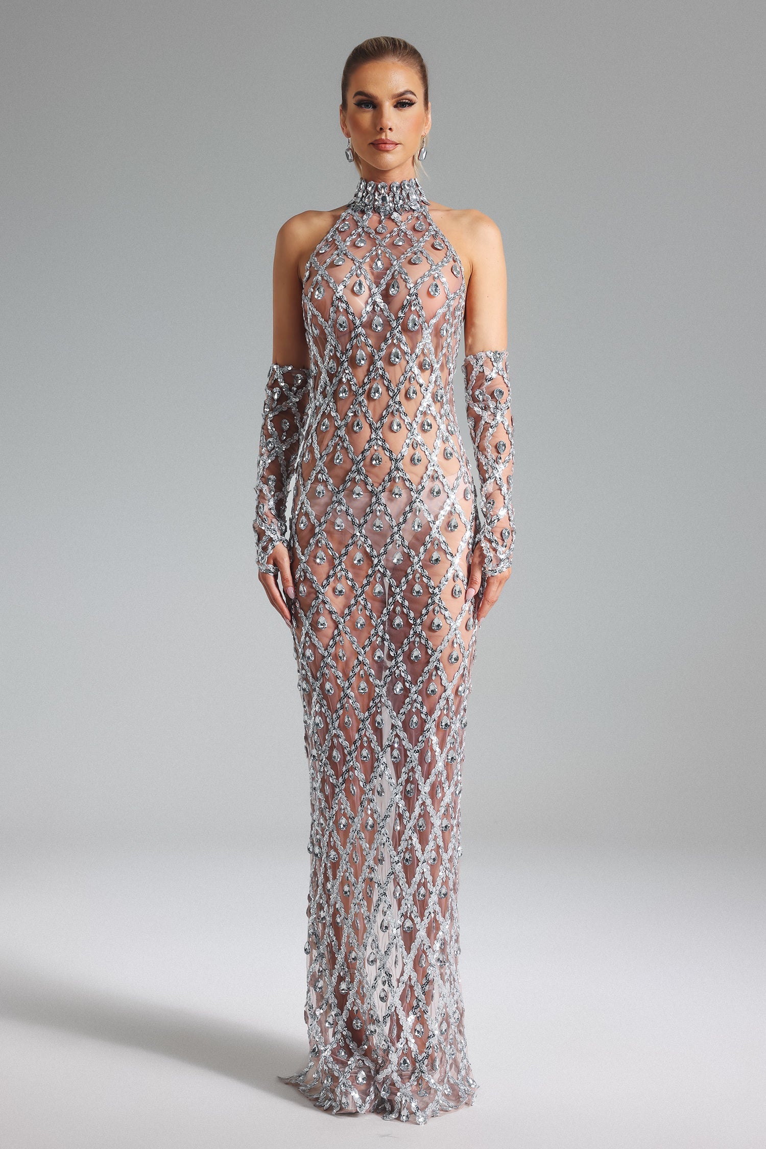 Rhoda Diamante Mesh Maxi Dress